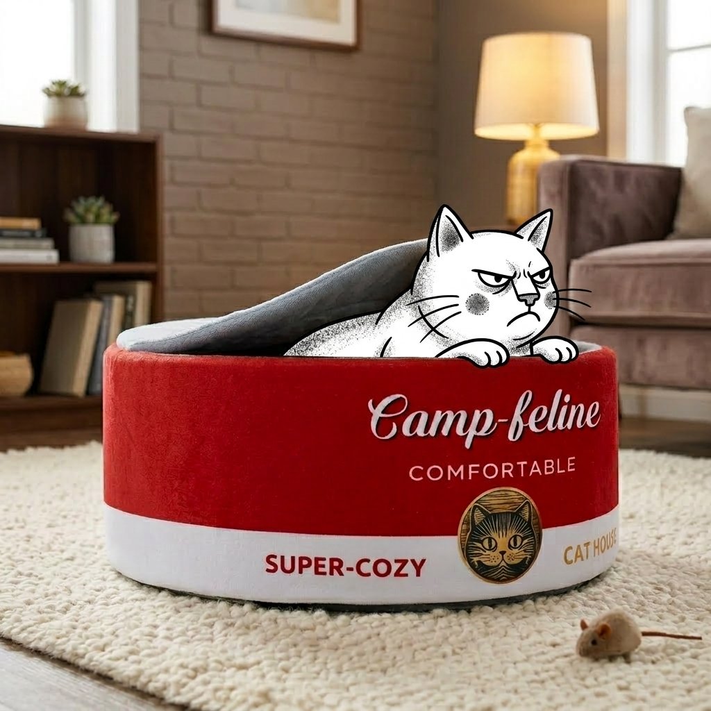 Can-Shaped Cat Bed with Privacy Cover