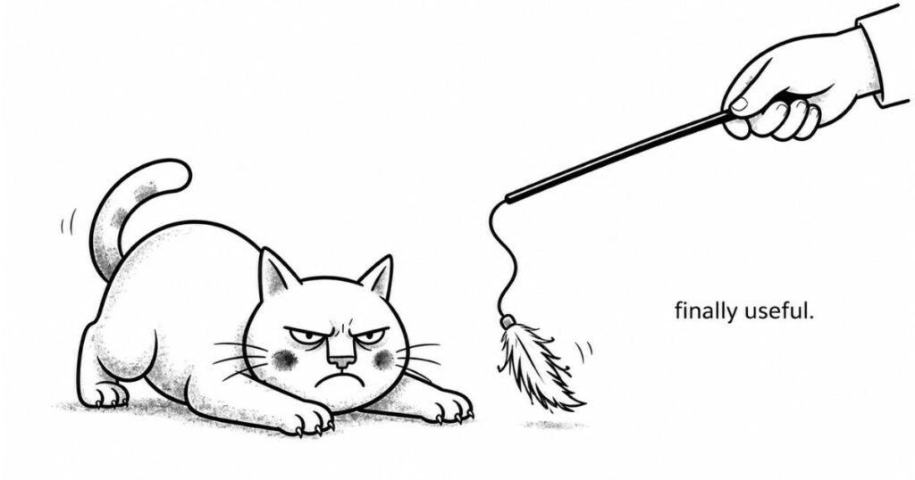 cat playing wand toy