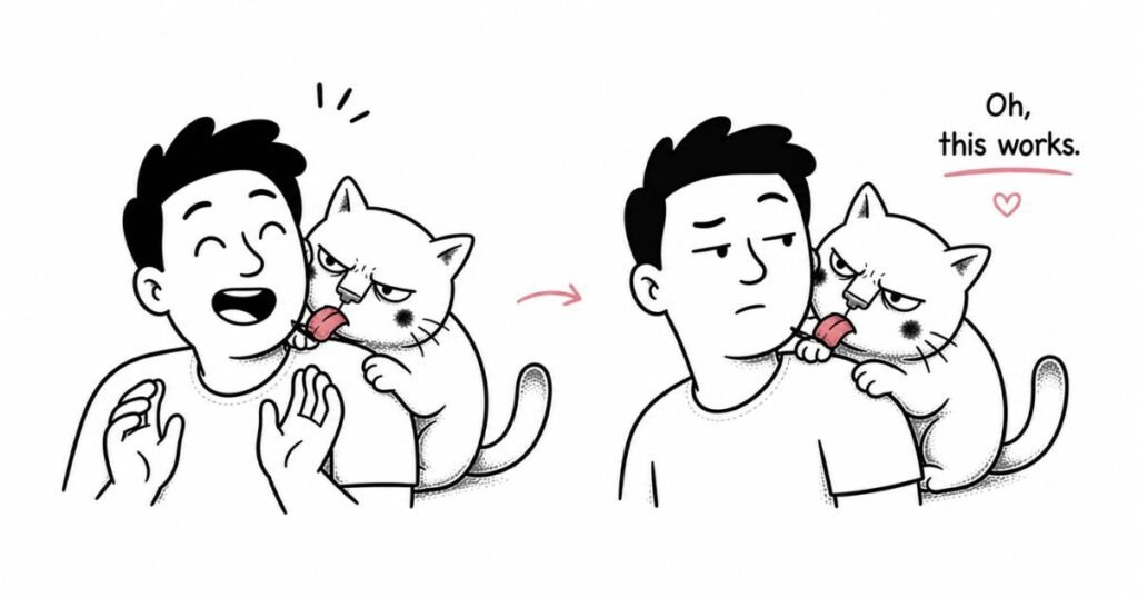 cat licking human