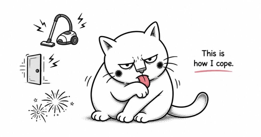 cat licking paw