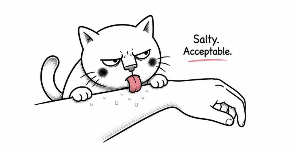 cat licking salty hand