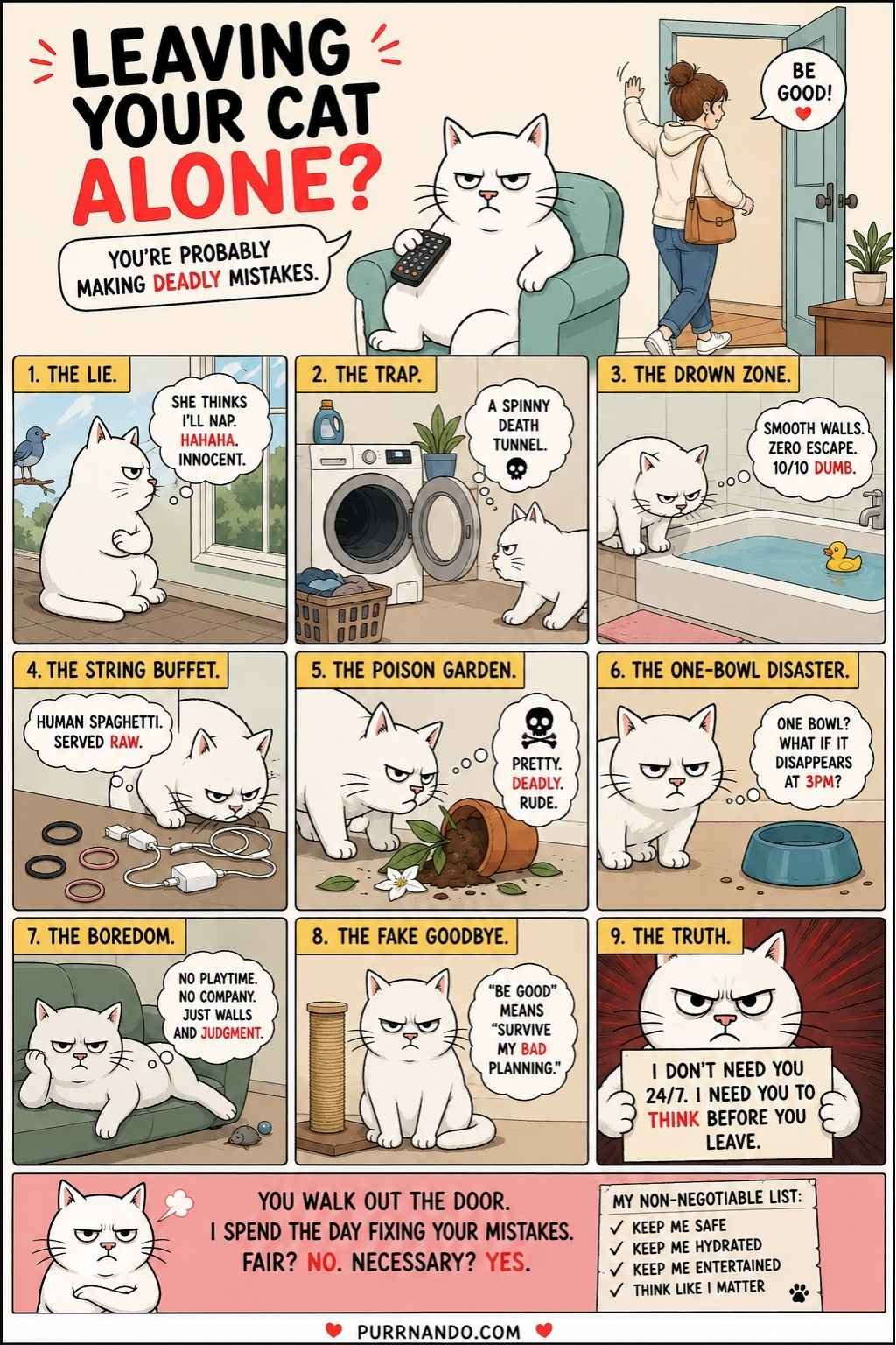 mistakes you make when you leave your cat alone