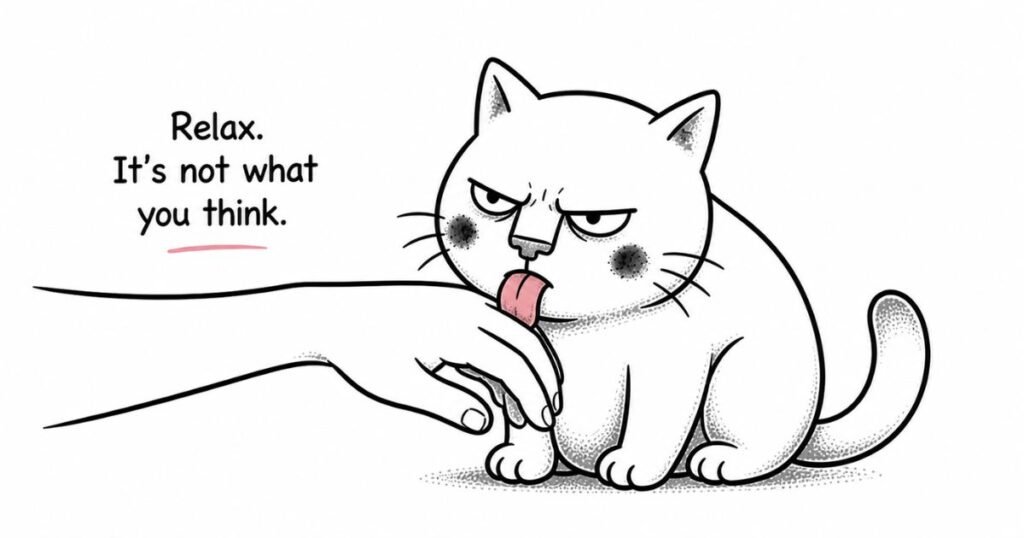 cat licking hand not what you think